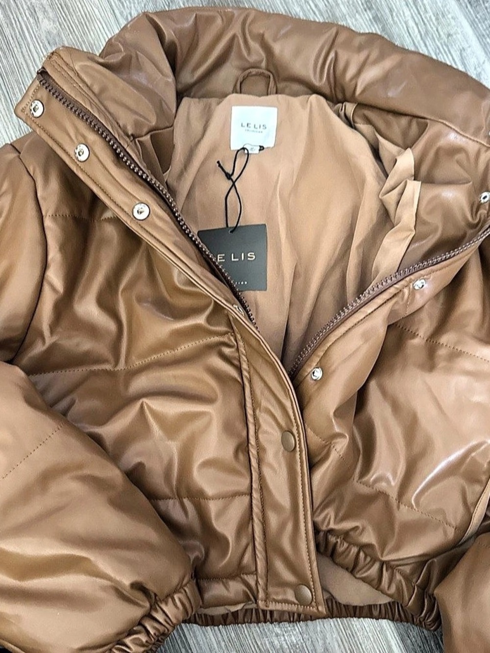 LE LIS Puffer Jacket in Brown Size Medium NWT - Picture 7 of 8